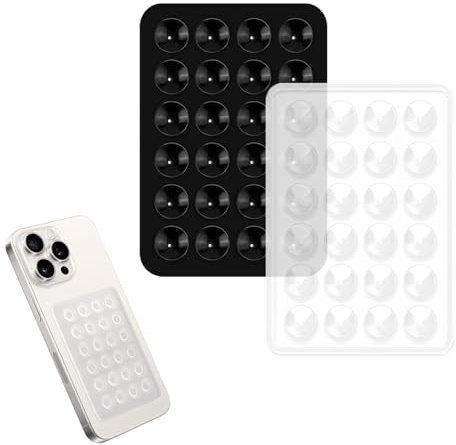 HUSABEJAIN Silicone Suction Phone Case Mount for Video Shooting, 2 PCS | Black+Transparent, Non Slip Suction Phone Holder, 24 Suction Cups, Hands-Free Phone Accessories