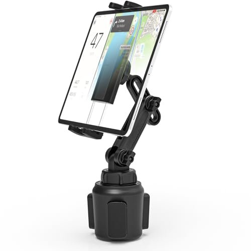 LYFPOOM Support gobelet de Voiture pour Tablette, [Bras réglable Multi-Angle] - Support gobelet iPad, pour iPad, Smartphone, commutateur, Onglet Samsung et appareils de 4,7 à 12,9 Pouces