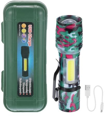 PATIKIL Lampe de Poche Extensible, 2 Ensembles de 3 Modes de Haute Luminosité LED en Aluminium Blanc Rechargeable par USB pour la Randonnée, le Camping, le Camouflage Rouge et Vert