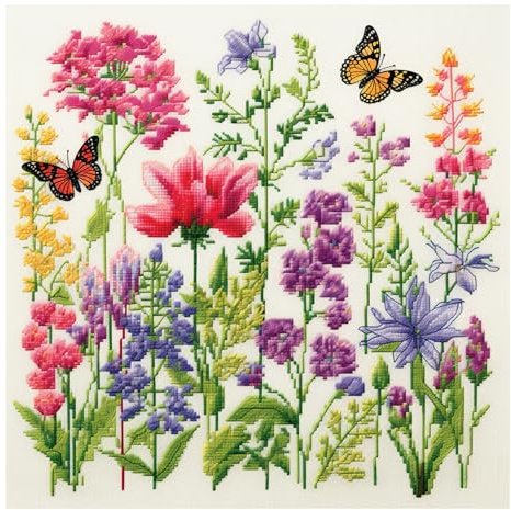 51buyoutgo Kit Punto Croce Fiore, Schemi Quadri Set Ricamo Punto Croce Kit da Ricamare Principianti Starter Stampato Prestampato Completo Bambini Cross Stitch Embroidery Ricami 30 x 30 cm