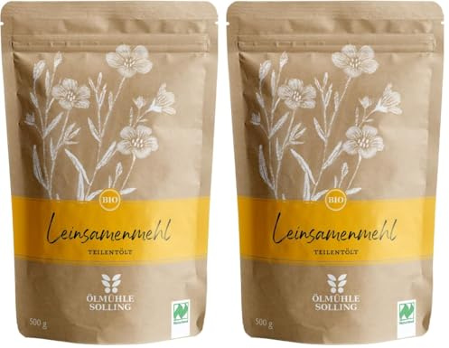 Ölmühle Solling Bio Leinsamenmehl teilentölt 500g - Naturland Fair (Packung mit 2)