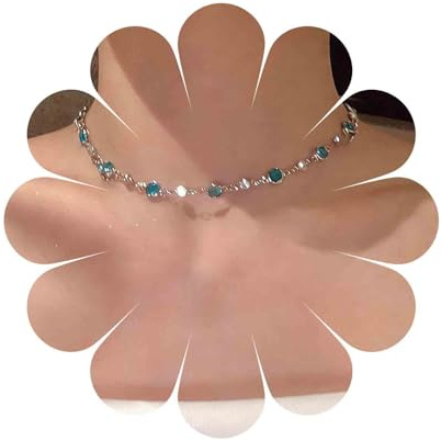 Aneneiceera Bohème Winzige Blaue Strass Halskette Blaue Cz Kristall Halskette Silberne Kette Station Halskette Blauer Topas Halskettes Schmuck Für Frauen