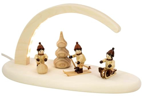 Seiffener Volkskunst | LED Weihnachtsdeko Lichterbogen | Natur Weihnachtsbogen Schwibbogen aus dem Erzgebirge | Traditionelle Weihnachtsbeleuchtung | 24x13 cm | Winterkinder