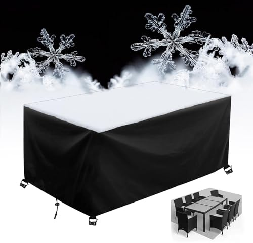 Copertura Tavolo Esterno Impermeabile 270x110x70cm/LxWxH Copri Tavolo da Esterno Impermeabile Telo Copri Tavolo Esterno Impermeabile Tavoli e Sedie da Cortile Raggi UV Copertura Mobili Giardino-Nero