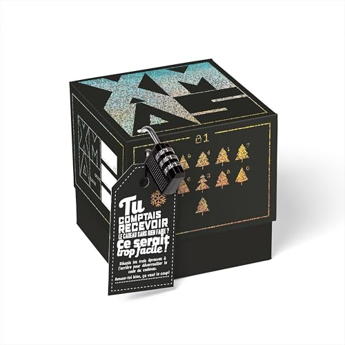 SURPRISA Rätselbox Geldgeschenke Weihnachten, Gutschein-Verpackung, Rätsel | Geschenkkarton für Geldgeschenk, Gutschein & kleine Geschenke, Motiv: XMAS-Rätsel mit Glitzerfolie, Größe S (12 cm), schwarz