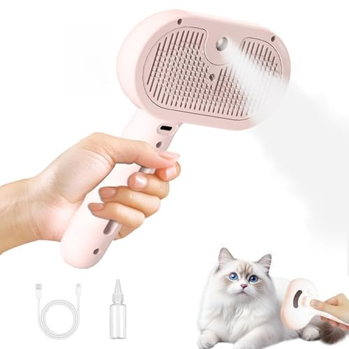 RCIDOS Steamy Katzenbürste Katzenbürste Mit Dampf Multifunktionale Katzenspray-Massagekamm, Beseitigen Sie Fliegende Haare mit Einem Knopf für Katze und Hund (Rosa)