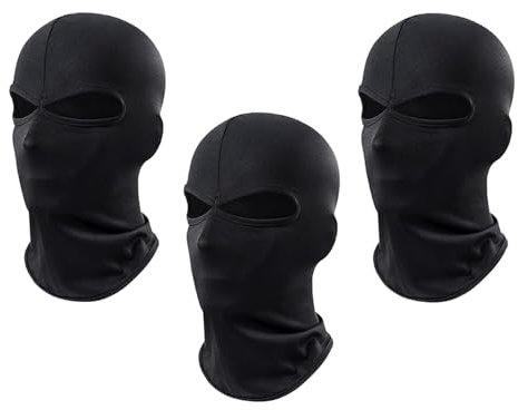 SEFIRST 3 Stücke Sturmhauben mit 2 Löchern, Sturmhaube Motorrad Skimaske Hals Gaiter für Damen und Herren, Sturmmaske Balaclava UV Schutz Atmungsaktiv Maske für Fahrrad Sports, Einheitsgröße, Schwarz