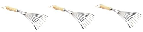 Milisten 3 Pièces Râteau à Neuf Dents avec Manche en Bois Outillage de Jardin Outils de Jardin Pot de rempotage Sun dim râteau de Jardinage râteau à Feuilles Usage intensif Acier Inoxydable