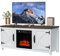 Parrot Uncle Soporte de TV de 58 pulgadas con chimenea de 18 pulgadas, centro de entretenimiento multimedia con armarios de almacenamiento, gabinete de TV moderno blanco para sala de estar con