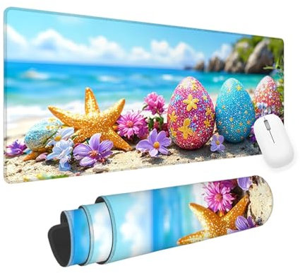 Azul Alfombrilla Ratón Playa Alfombrilla Ratón XXL Gaming,Tapete Escritorio Ordenador 600x300x3mm,Protector Escritorio Alfombrilla Antideslizante,Mouse Pad Compatible con Ratón Láser y Óptico yv-773