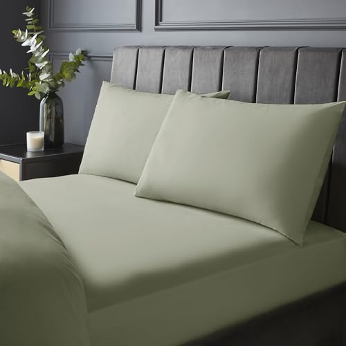 Silentnight Pure Cotton Fitted Sheet - Cool Soft Touch 200 Thread Count - Extra Deep 40cm Bed Mattress Sheet - Breathable 100% Cotton - Elasticated Corners, Machine Washable, Sage Green, Double
