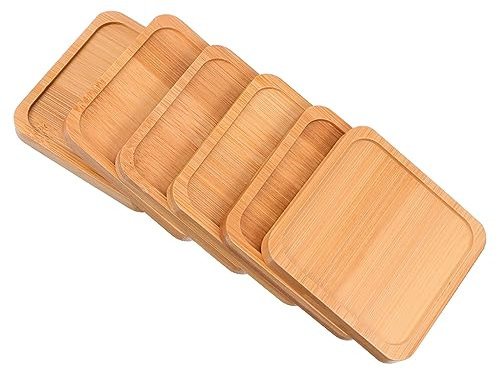 VANZACK 6piezas Bandejas De Bambú para Macetas Trays De Flores Impermeables y Antideslizantes Plato Cuadrado De Bambú para Plantas De Interior y Exterior