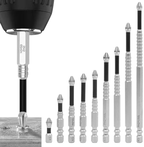Set di 9 punte ad alta magnetica, punte per trapano elettrico, punte antiscivolo per trapano elettrico, set di punte per trapano a percussione, avvitatore a batteria, 25 50 65 70 75 90 100 120 150 mm