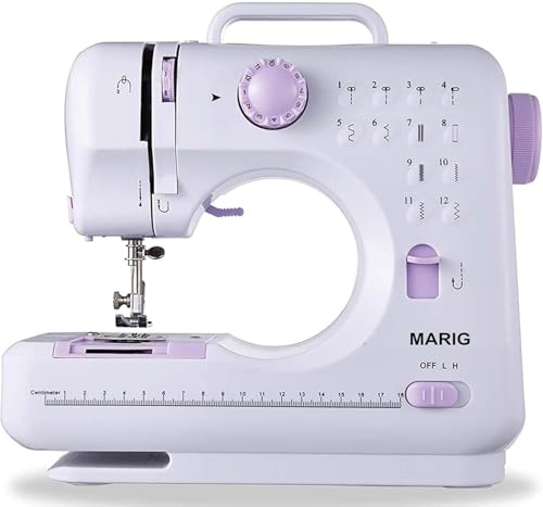 MARIG Sewing Machine for Beginners Small Portable Electric Sewing Machines with 2 Speed 12 Built-in Stitch Patterns with UK Plug