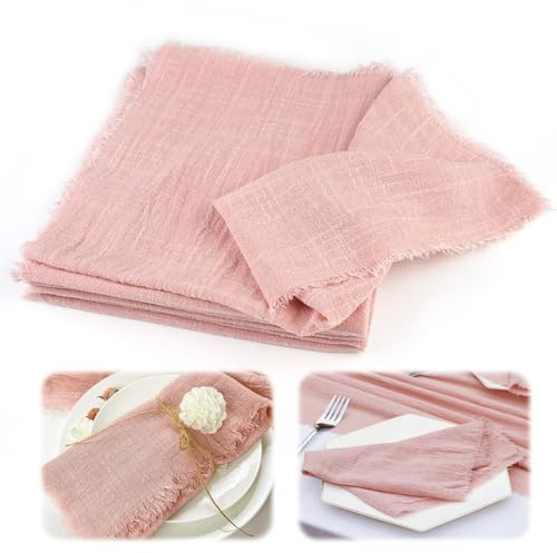 Juego de 6 Servilletas de Tela Sostenibles 42 x 42 cm en Algodón con Flecos Textura Natural y Lavables Suave Reutilizable Ideales para Bodas Ecológicas, Eventos, Comida Familiar y Decoración de Mesa