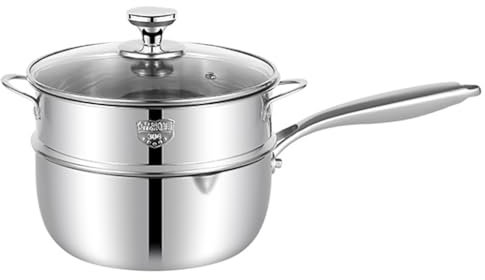 Cacerola de acero inoxidable con vaporera, construcción de cinco capas, calentador de mantequilla antiadherente, olla con pico vertedor, mini cacerola for leche(22cm)
