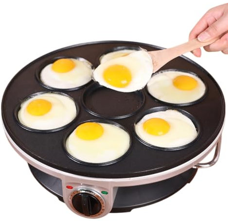 AISINILALAO Machine à crêpes électrique pour Le Petit-déjeuner,Mini poêle à crêpes électrique antiadhésive Portable Plaque chauffante à 7 Trous Outil de Cuisson Multifonctionnel Facile à Nettoyer