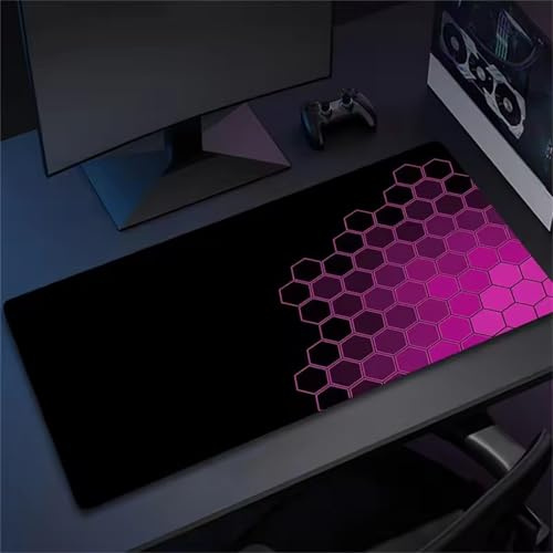 Mauspad XXL Lila Schwarz Geometrisch Großes Mousepad 900x400x2 mm Gaming Mouse Pad Improved Precision and Speed Gaming Tastatur Matte mit Vernähten Kanten für Gamer, Büro, Zuhause
