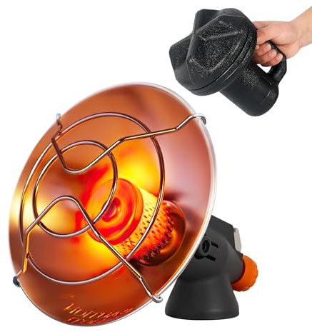 Estufa de gas portátil, 15000 12500 10000 BTU, 3 niveles de calefacción con encendido eléctrico, base plegable, compatible con 28 botellas de gas UNEF para camping, terraza, pesca, invierno, exterior