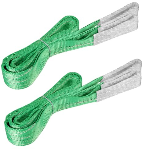 2 Pack Heavy Duty Lifting Sling Strap, Polyester, Max Strength 4409lbs, 2M | flat webbing, reinforced ends, resist abrasion reliable, versatile lifting slings for hoisting pulling towing cargo, 2T green