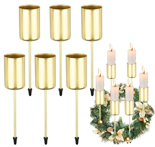 6 Stück Kerzenhalter Adventskranz Gold ø 2.5cm Kerzenhalter Stabkerzen, Stabkerzenhalter Mit Dorn, Stabkerzenhalter Adventskranz für DIY Adventsgirlande Blumentopf Weihnachtsdekoration