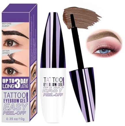 Easy Peel Off Eyebrow Gel, Tattoo Eyebrow Gel Easy Peel Off, Waterproof & Sweatproof Eye Brow Peel Off Stain for Flawless Brows, Long-Lasting Up to 3 Days for Women All Skin Types (02# Light Brown)
