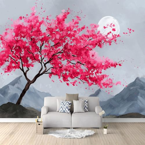 Carta da Parati Panoramica 150 x 105 cm (L x A), Grigio Chiaro Murales in Tessuto Non Tessuto - Giapponese Tradizionale Fiori Fiori Di Ciliegio Fotomurale da Muro per Soggiorno Corridoio Ufficio