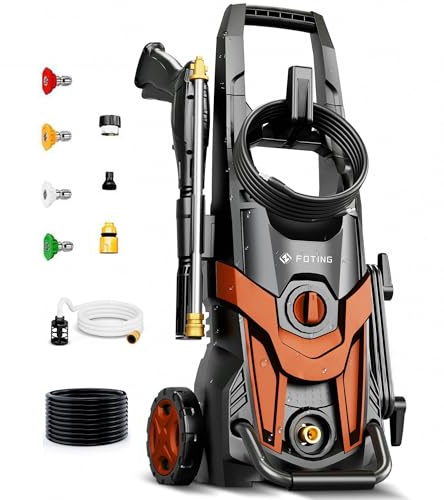High Pressure Washer 4300PSI with 4 Quick Connect Nozzles, Inlet Hose & Filter& Foam Cannon for Cars/Fences/Driveways/Home Cleaning, Red