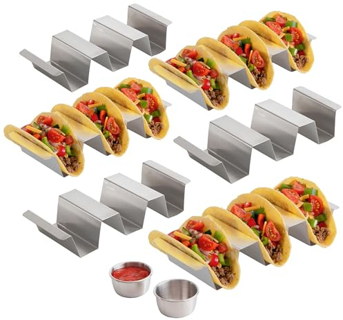 CT Porta Tacos con Base Piatta Scanalata, Set da 6, Acciaio