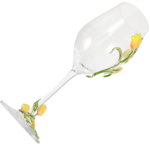 Adorainbow Calice da Vino Rosso in Vetro Motivo a Fiore di Tulipano, Calice da Cocktail per Feste e Giorni Speciali, Bicchiere Elegante Giallo Base in Vetro per Tavola e Decorazione