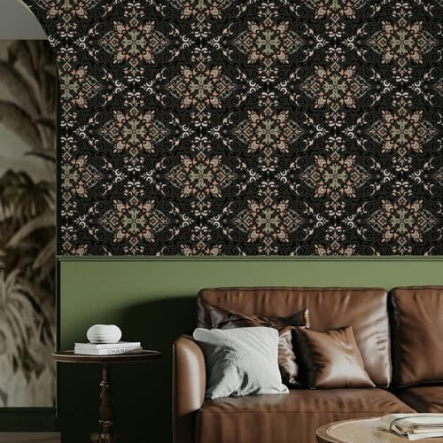 ESSMOKO Carta da Parati Carta adesiva per rivestimento mobili impermeabile e antimacchia in PVC con texture retrò scura facile da pulire rimovibile antigraffio e senza residui verde scuro 45 * 300 cm
