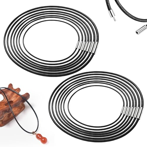 XHNKEG 14 Stück Lederbänder mit verschluss Leder Halskette herren damen | Lederkette Set mit Verschluss Geflochten Kunstleder 1.5mm lederband für ketten Lederhalsband Schwarz für damen, herren