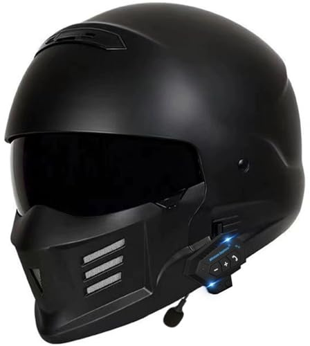 Casco Moto Integrale Retrò con Bluetooth Caschi Motociclista Jet E Demi-Jet Vintage Approvato DOTECE Casco Motocross per Uomini Donne Caschi Integrali Scooter con Visiera 4,L=59~60CM