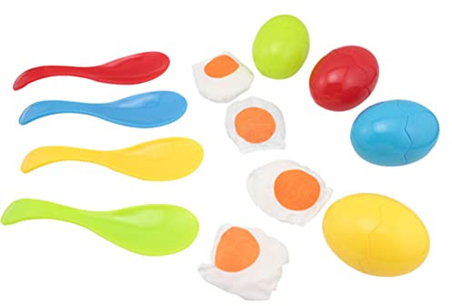 Picysa Ensemble de Jeu de Course D'œufs et de Cuillères pour Enfants, Jeu Amusant en Plein Air avec 4 œufs et 4 Cuillères dans Un Sac en Filet Portable