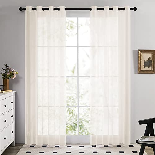 Deconovo Voile Vorhänge Transparent mit Ösen Übergardinen Creme | 2er Set, H175 x B140 cm,stores gardinen mit stangendurchzug, transparenter vorhang für moderne wohn- und schlafräume