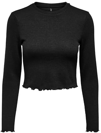 ONLY Onlkitty L/S Top Cropped Jrs Noos Maglietta a Maniche Lunghe, Nero, M Donna