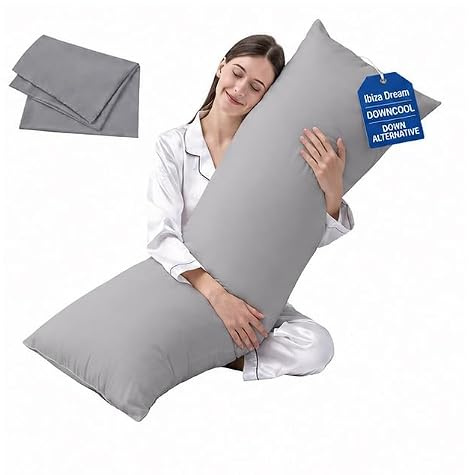 IBIZA DREAMS Antiallergenic Hollow Fibre Filled Bolster Pillow with Free Pillow Case (GREY, 4.6FT)