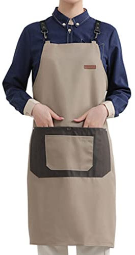 ALCKO Waxed Canvas Schürzen for Damen Herren, Arbeitsschürze Mit Werkzeugtaschen, wasserdichte Ölbeständige Kochschürze (Color : Khaki, Size : XL)