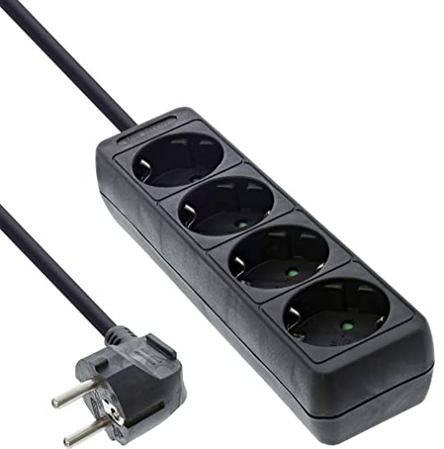 InLine® grenuttag, 4-vägs skyddskontakt 5 m, svart