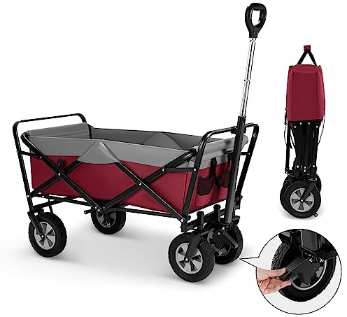 EUGAD Chariot Pliable 100 L avec Poignée Réglable, Chariot de Plage Portable avec Poches Latérales, pour Jardin Camping Shopping, sur Tout Terrain, Charge 80kg, Fuchsia + Gris