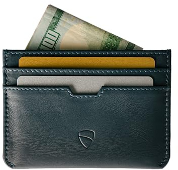 Vaultskin MOORGATE Slim Leather Credit Card Holder, RFID Wallet (Navy)