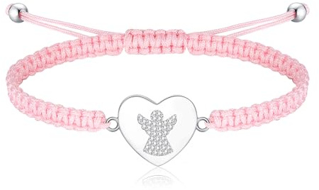 Jrêveinfini Schutzengel Herz Armband Damen Mädchen Kinder Silber 925, Engel Taufe Stoff Herz Armband Kommunion Mädchen, Glücksbringer Schulkind, Firmung Geschenke Geburtstag für Frauen Mädchen
