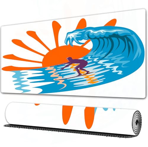 EOMKSE Mauspad Verlängertes großes Mauspad Schreibtischauflage,genähte Kanten Mauspad,Gummibasis,Sommer, Strandthema Hot Vibes Surf Sport Meer Ozean Wellen Sonne Bild P,Gaming-Mauspad,40x90 cm