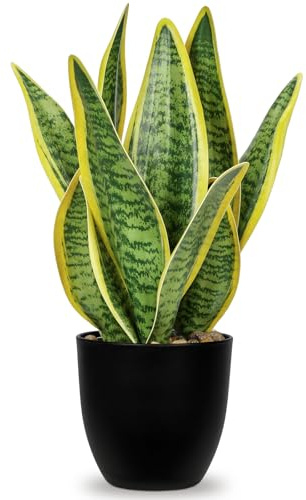 Oairse Artificial Snake Plant in Pots Fake Plants Potted Artificial Sansevieria Plant Artificial Plants Indoor Decorative Faux Sansevieria for Home Office Kitchen Bedroom Shelf Table Decoration, 33cm