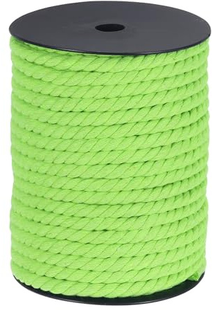 QUARKZMAN Baumwollseil 3 Strang Gedrehtes Fluoreszierendes Grün 40m/47 Yard | Geflochtenes Seil, 8mm Durchmesser, für Wandbehang Pflanzenaufhänger Stricken Makramee-Knoten