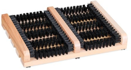 Relaxdays Schuhabstreifer, rutschfester Boden, kräftige PP-Borsten, außen & innen, Holz, Schuhabtreter, natur/schwarz