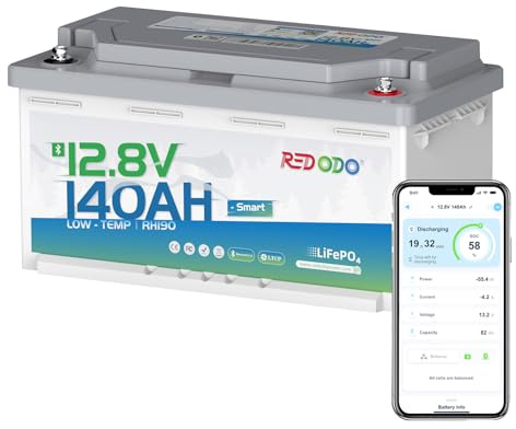 Redodo 12V 140Ah H190 LiFePO4 Batterie Mit Bluetooth, 150A Smart BMS, IP65 | 1792Wh, Untersitz-Montage, Niedrigtemperaturschutz, Wohnmobil, Boot, Camping, Solaranlage, Höhe 189 mm, 5 Jahre Garantie