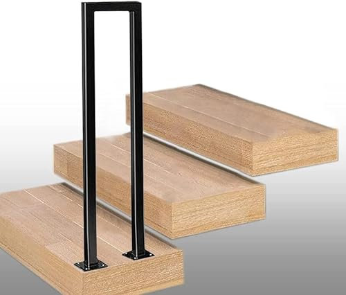 BODHIS Rampe d'escalier carrée Noire pour Balustrade de terrasse, Montage au Sol avec kit d'installation (Forme en U, 1 pièce)