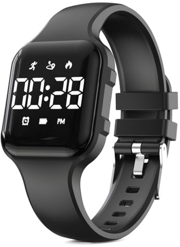 LED Kids Multifunction Steps Counting Watch, Digital Watch, Kids Pedometer Watch, Stopwatch, Alarm Clock, Calories for Women Children Girls Boys (Black)