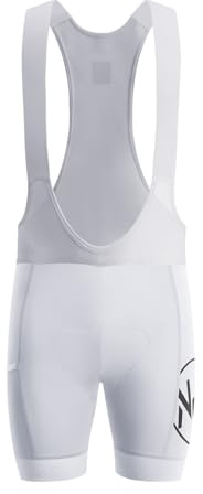 NUCKILY Cuissard de compétition à bretelles pour homme - Rembourré 4D - Pro Team - Avec poche - Pour vélo de route et de gravier, blanc, Taille XL